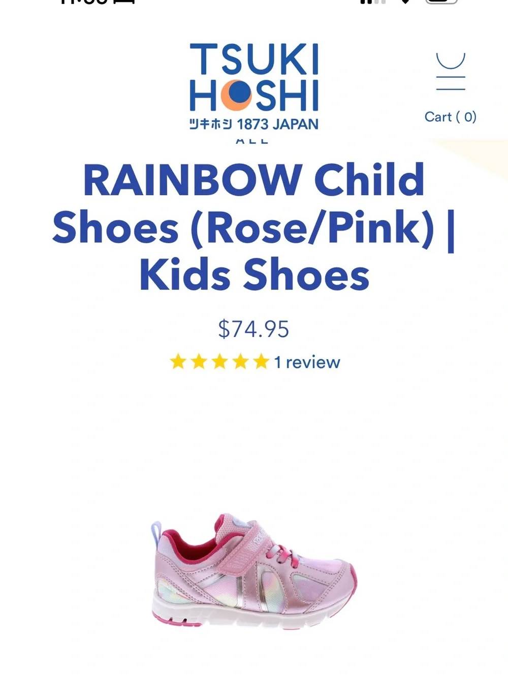 Girls Iridescent Pink velcro Tsukihoshi Sneakers size 1